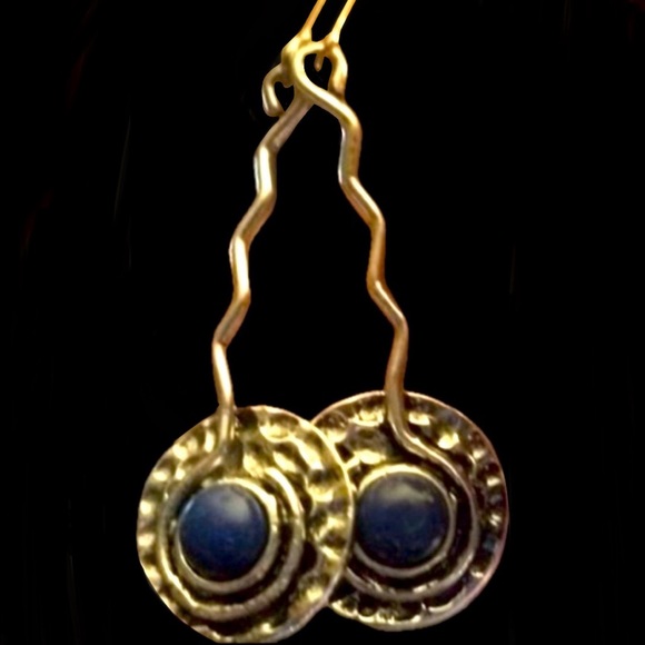 Lapis Lazuli Hammered Plate~ Tribal Ethnic Wavy Spiral Swirl Disc Platter Dangle - Picture 13 of 15